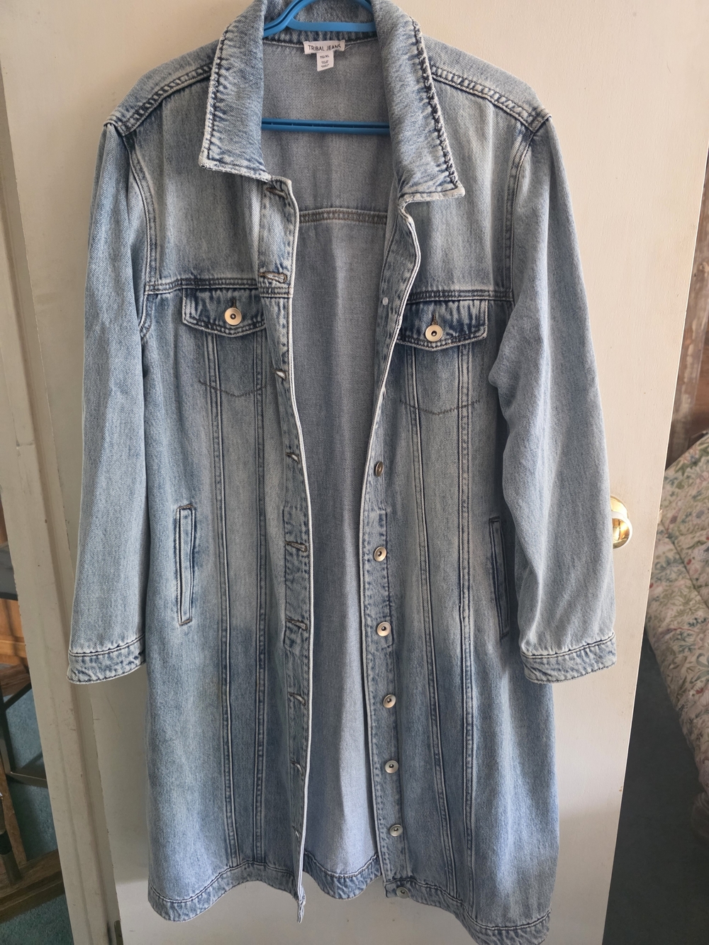Tribal Light Blue Long Denim DUSTER Jacket